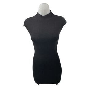 Zara Black Short Cap Sleeve Mock Neck Knit Sculpt Sweater Mini Bodycon Dress S